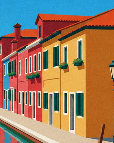 Les maisons jaunes et roses aux volets verts et aux fenêtres fleuries de Burano