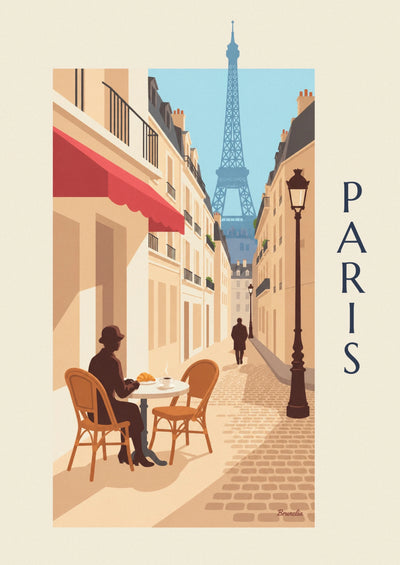 Poster of a croissant and coffee on a Parisian terrace: the full poster