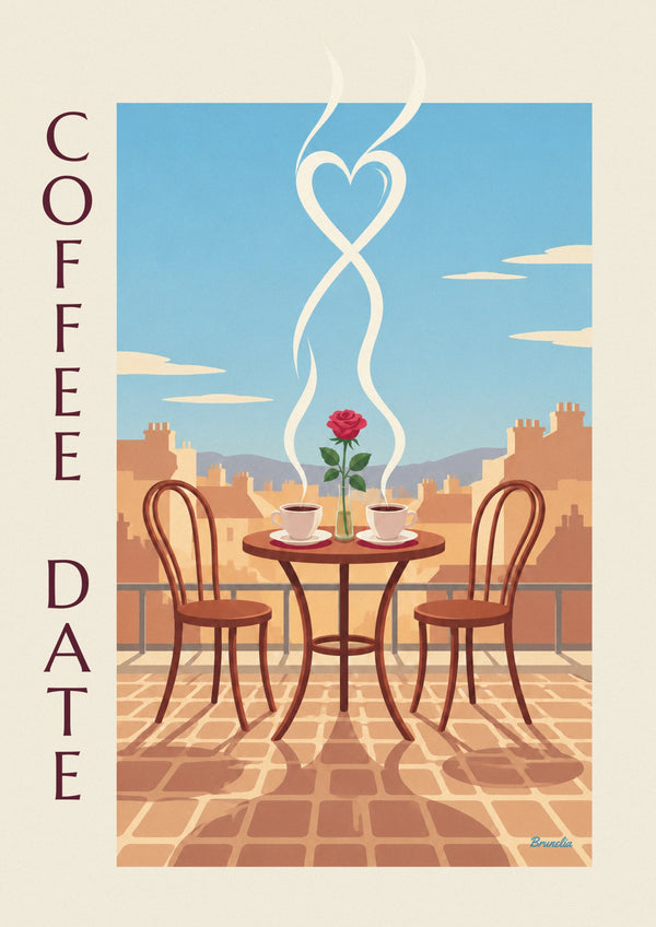 2 coffee cups romantic date poster