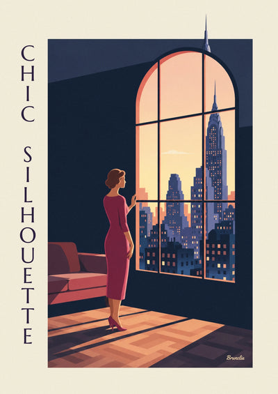 Affiche silhouette de femme chic en robe fourreau : l'affiche entière