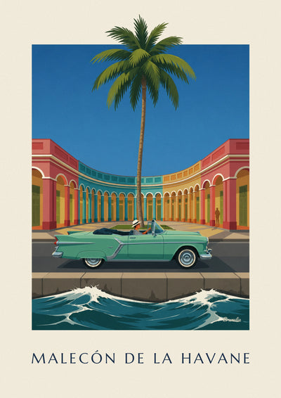 Poster mintgrünes Cabrio auf dem Malecón von Havanna: das ganze Poster