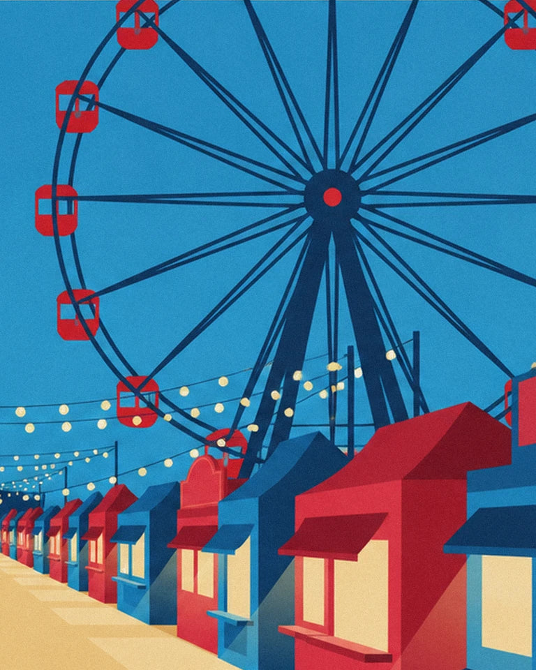 Red and white striped popcorn machine at the fairground poster: close-up detail