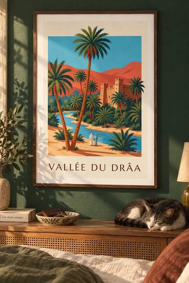 Poster Palmenhain im Drâa-Tal und Kasbah in Marokko: gerahmt an der Wand