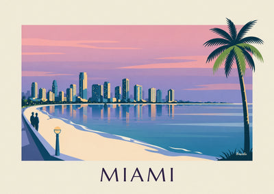 Affiche gratte-ciel et palmiers de Miami au crépuscule : l'affiche entière