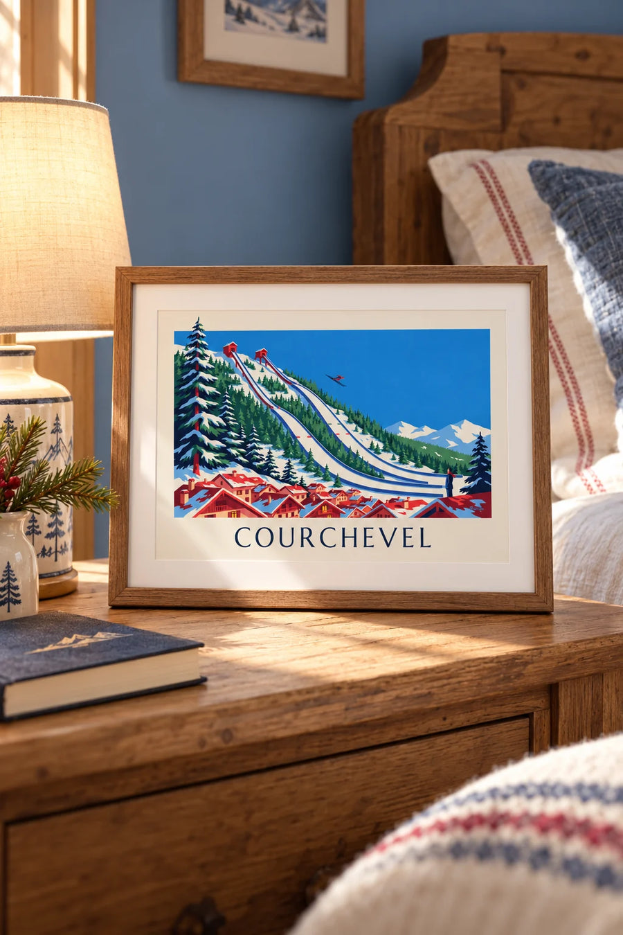 Affiche tremplins de saut à ski de Courchevel au Praz : petit format A4 encadré