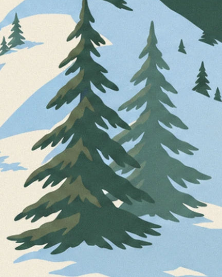 Les grands sapins aux branches vertes et leurs ombres bleues sur la neige