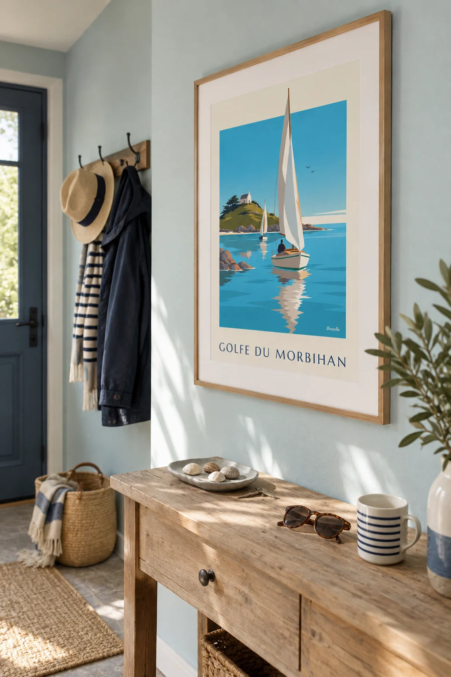 Poster of sailboats among the islands of the Gulf of Morbihan: framed on the wall