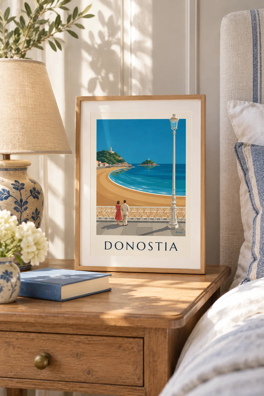 Affiche plage de la Concha à Saint-Sébastien : petit format A4 encadré