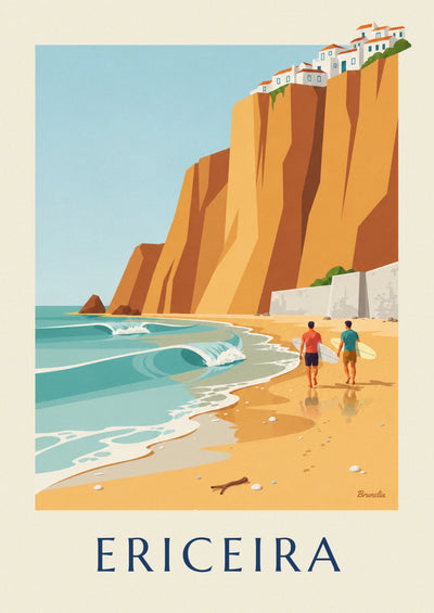 Poster of surfers at the foot of the Ericeira cliffs: the full poster