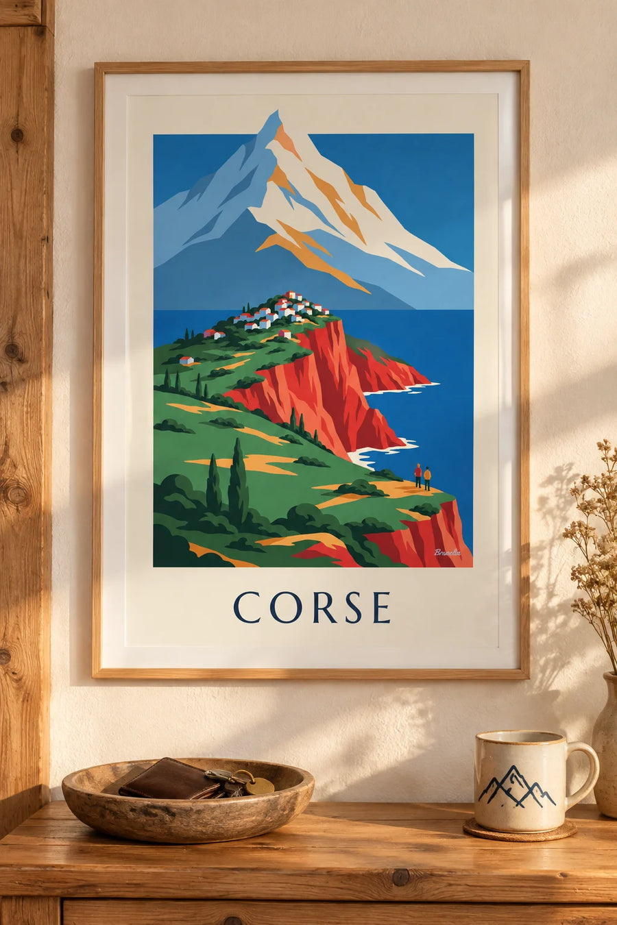 Poster of the wild coast of Corsica, red cliffs and Monte Cinto: framed on the wall