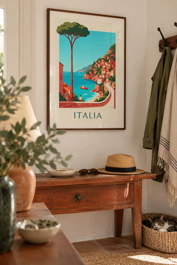 Pastel cliffside villages on the Italian coast poster