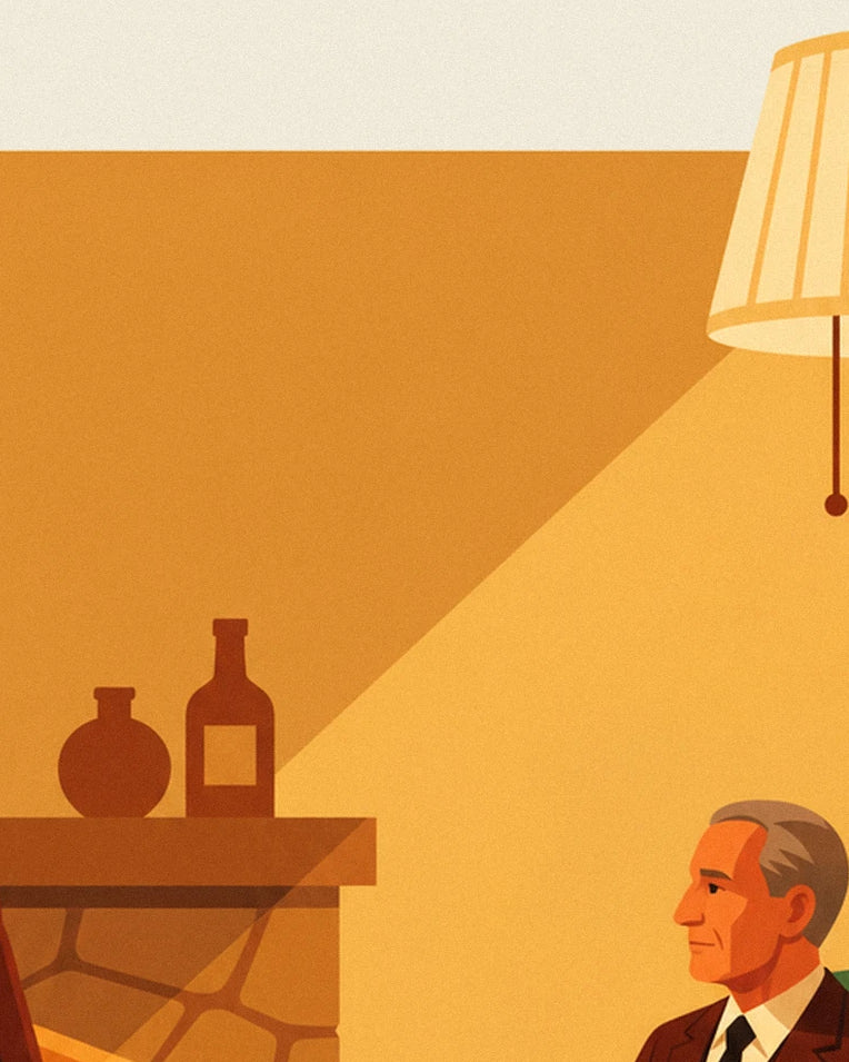 Poster Whisky, Mann im Anzug am Kamin: Detail in Nahaufnahme