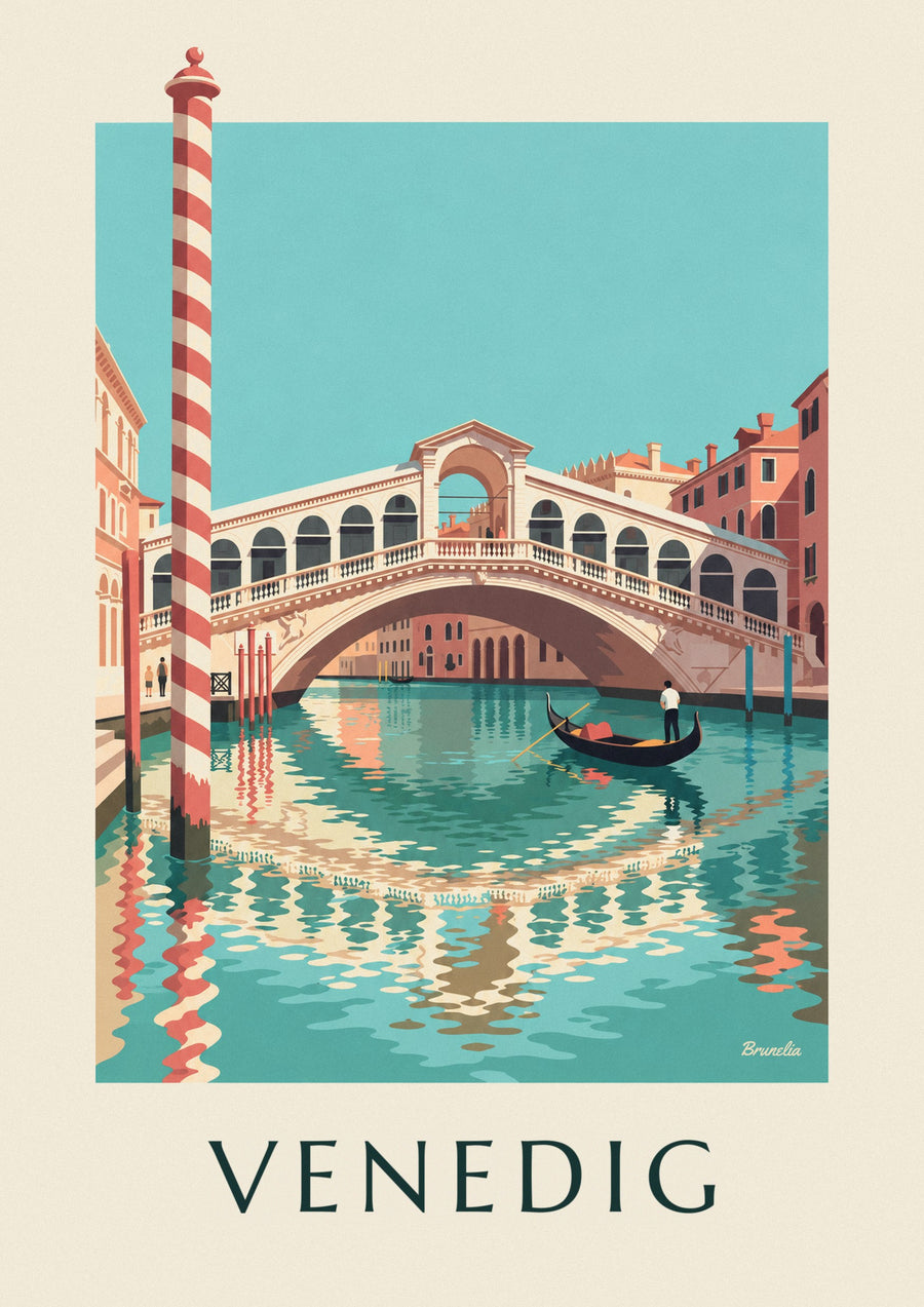 Poster Rialtobrücke und Gondel auf dem Canal Grande in Venedig