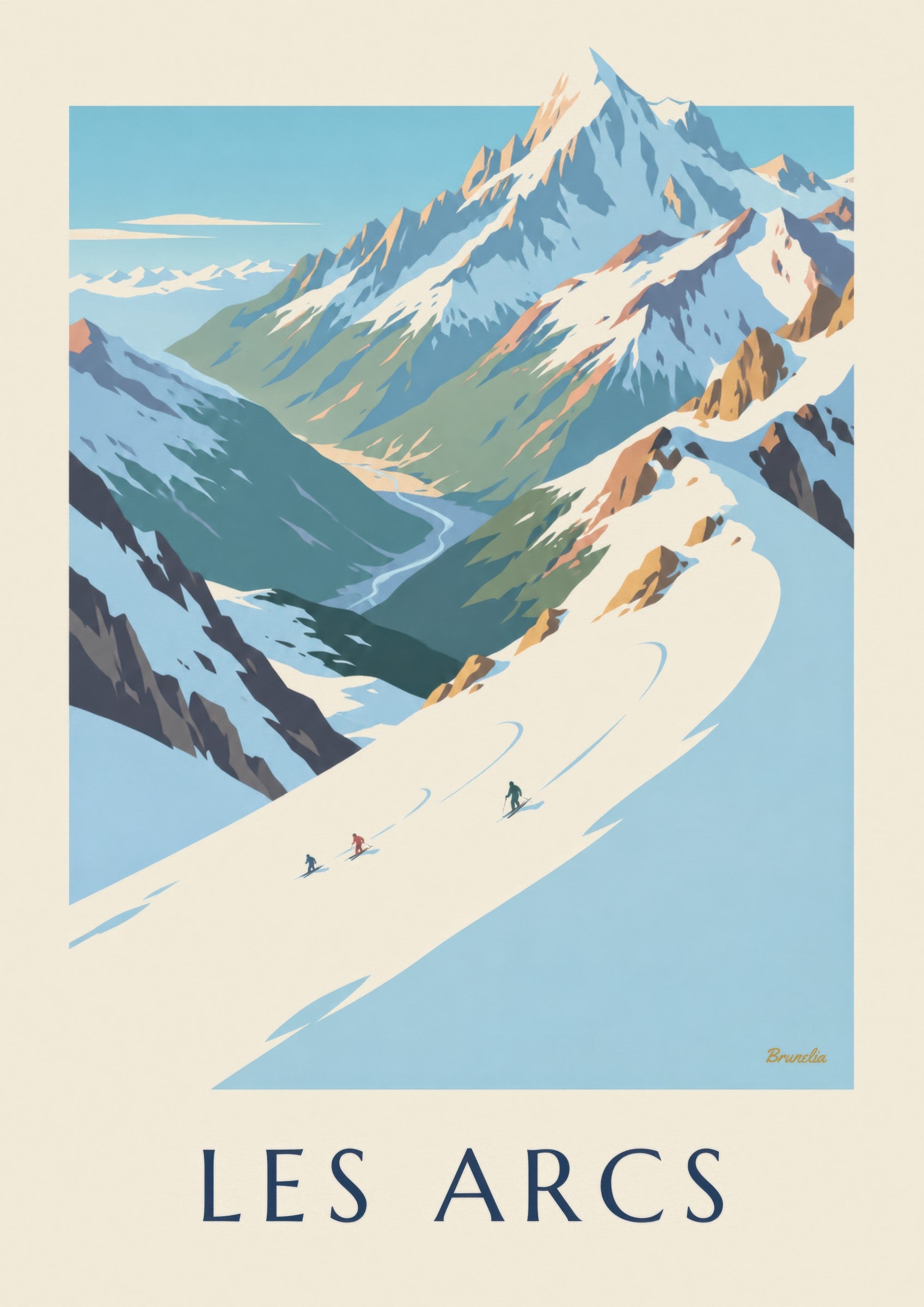 Affiche Les Arcs, Mont Blanc et piste de l'Aiguille Rouge: Detail in Nahaufnahme