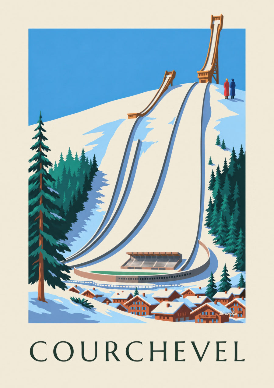 Affiche Courchevel, les tremplins du Praz sous la neige