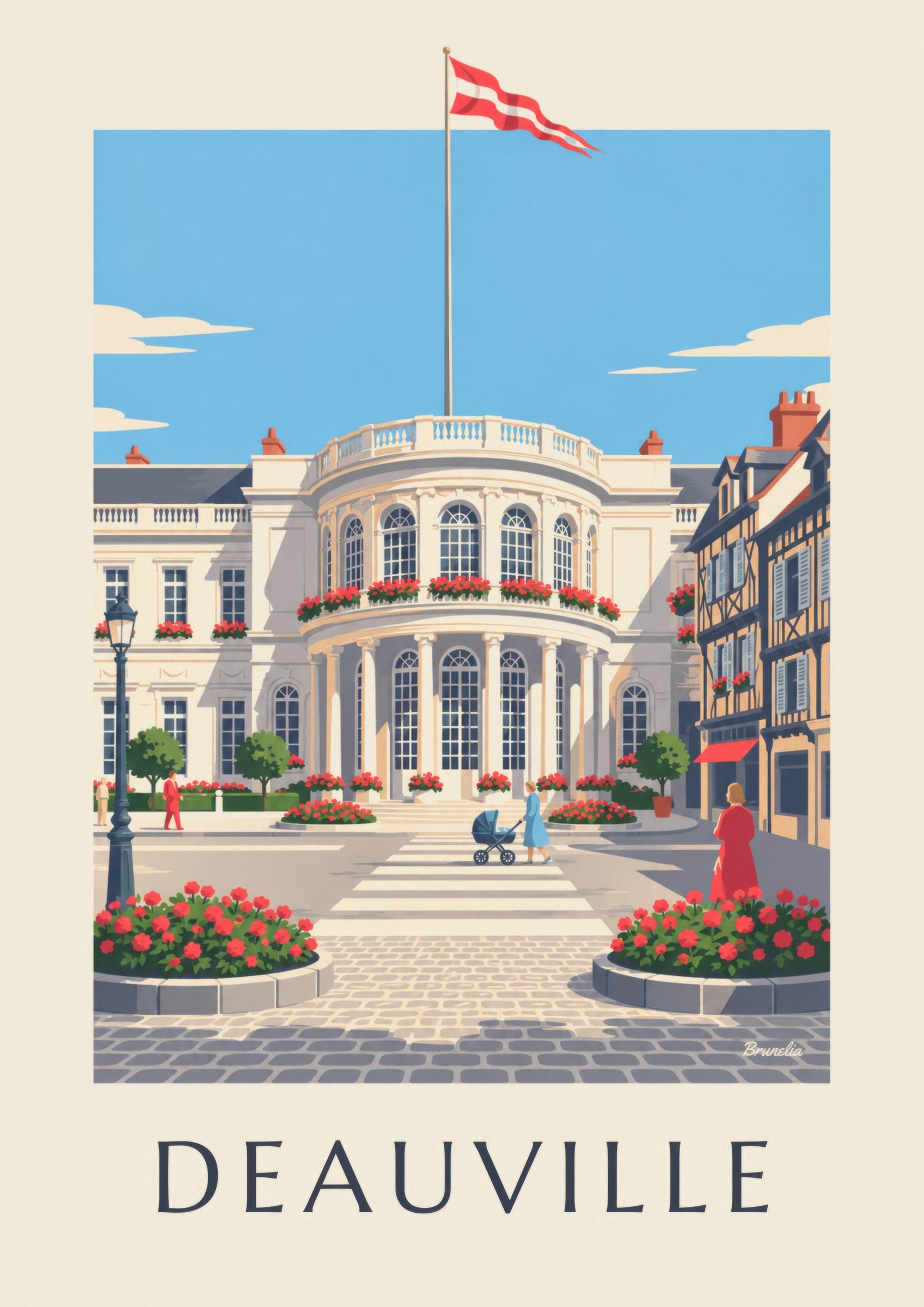 Affiche Deauville casino blanc et géraniums: Detail in Nahaufnahme