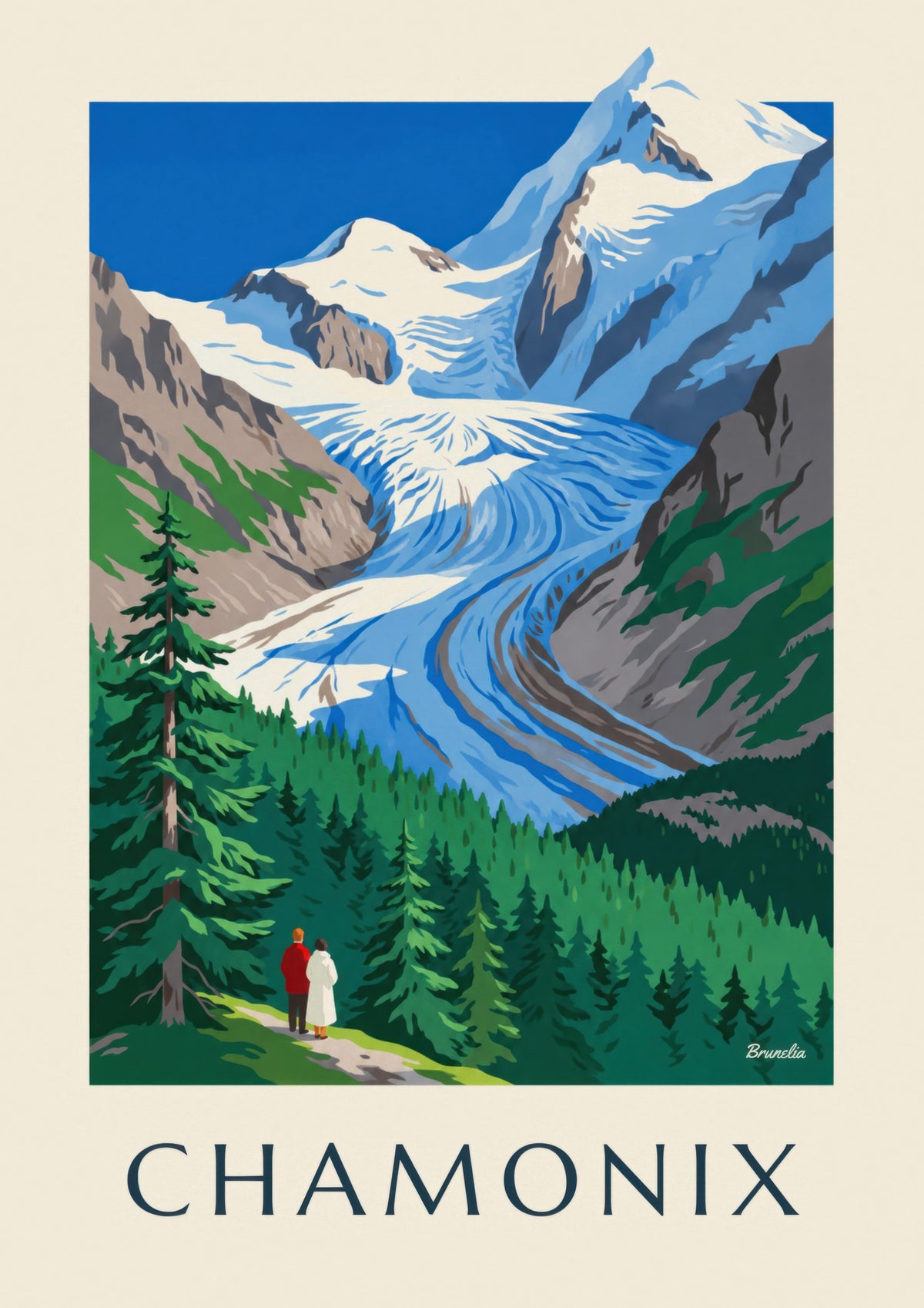 Poster Chamonix, Bossonsgletscher und Mont-Blanc