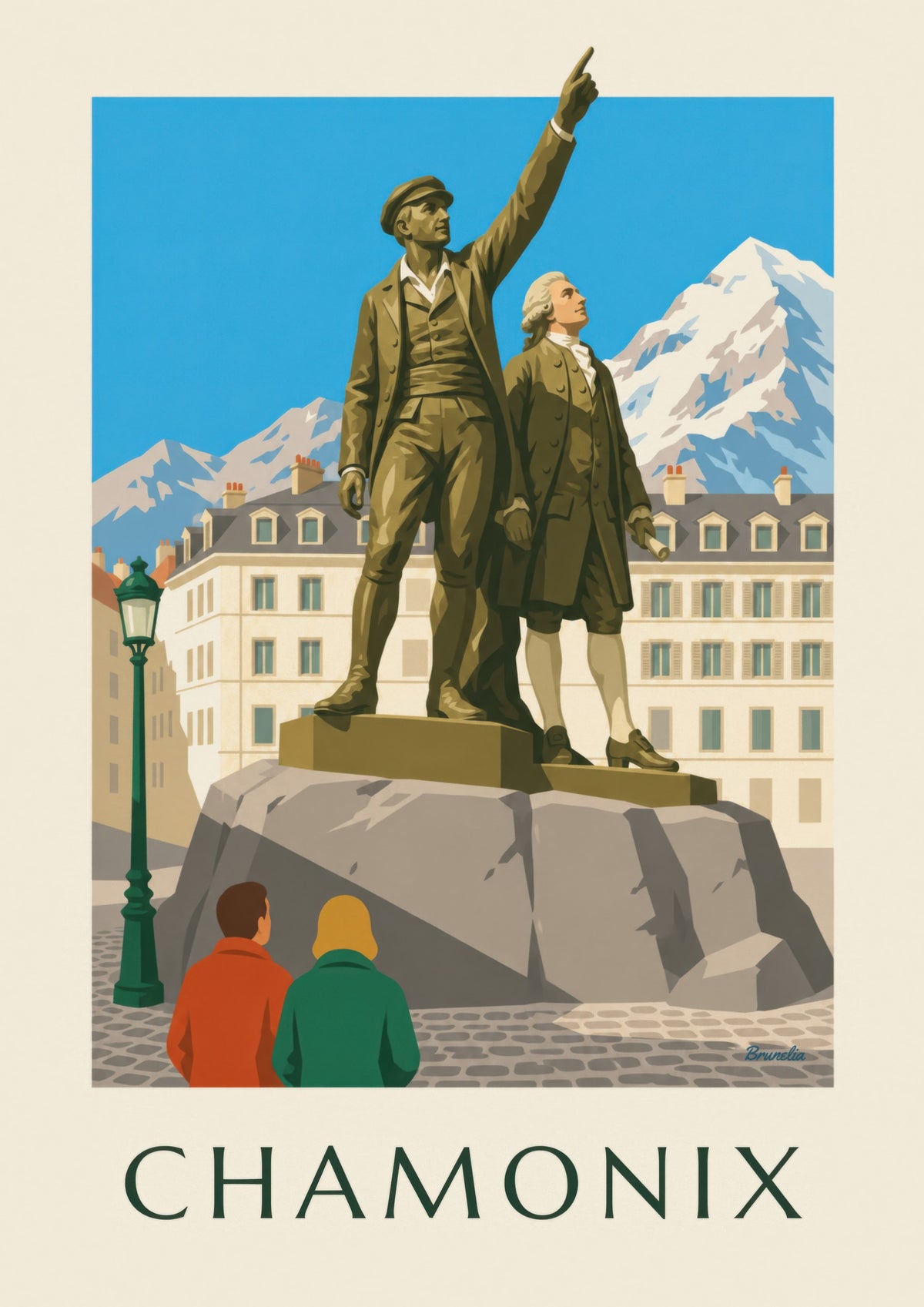 Poster der Statue von Balmat und Saussure in Chamonix