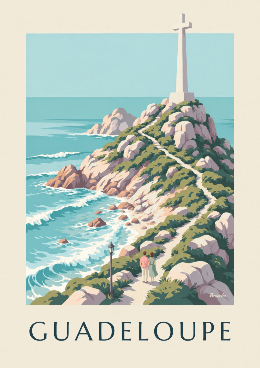 Poster Guadeloupe Pointe des Châteaux mit Kreuz