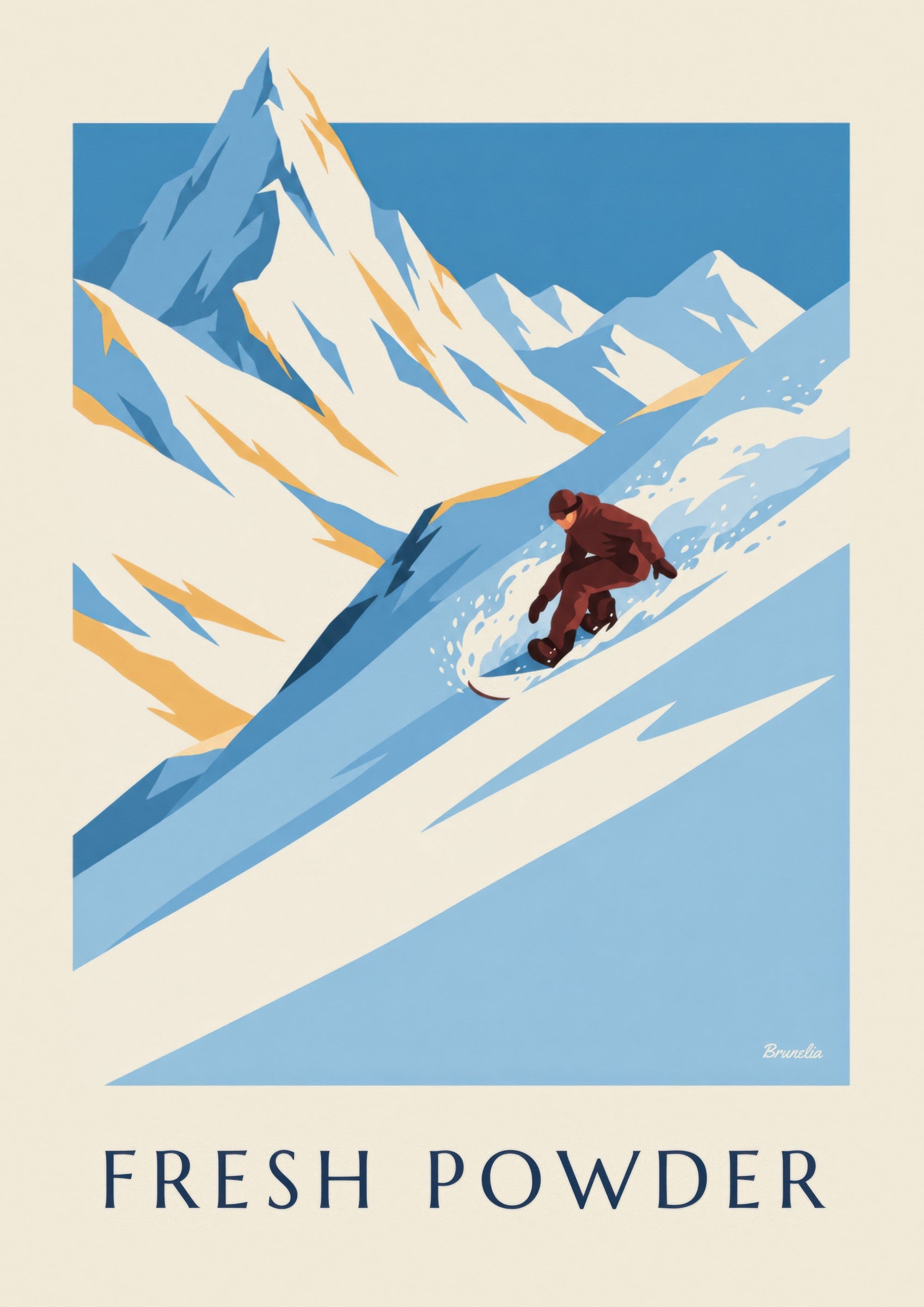 Affiche snowboard dans la poudreuse: Detail in Nahaufnahme
