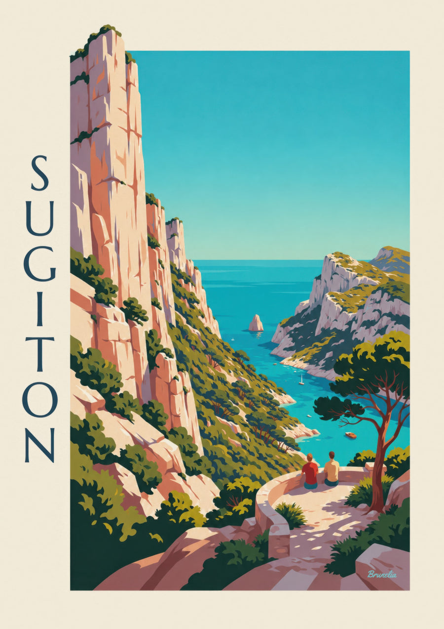 Poster der Calanque de Sugiton vom Aussichtspunkt aus gesehen