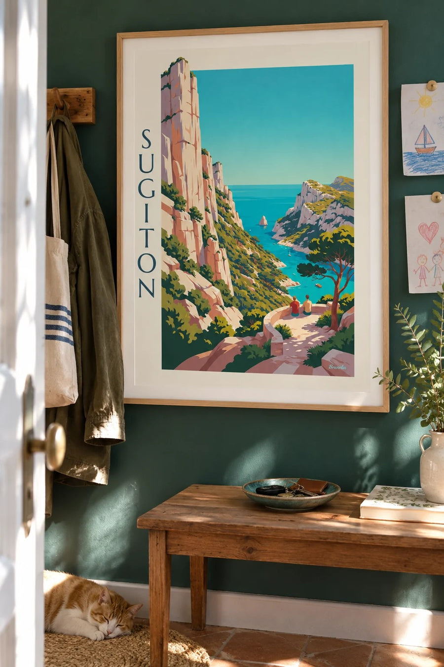 Poster der Calanque de Sugiton vom Aussichtspunkt aus gesehen : gerahmt an der Wand