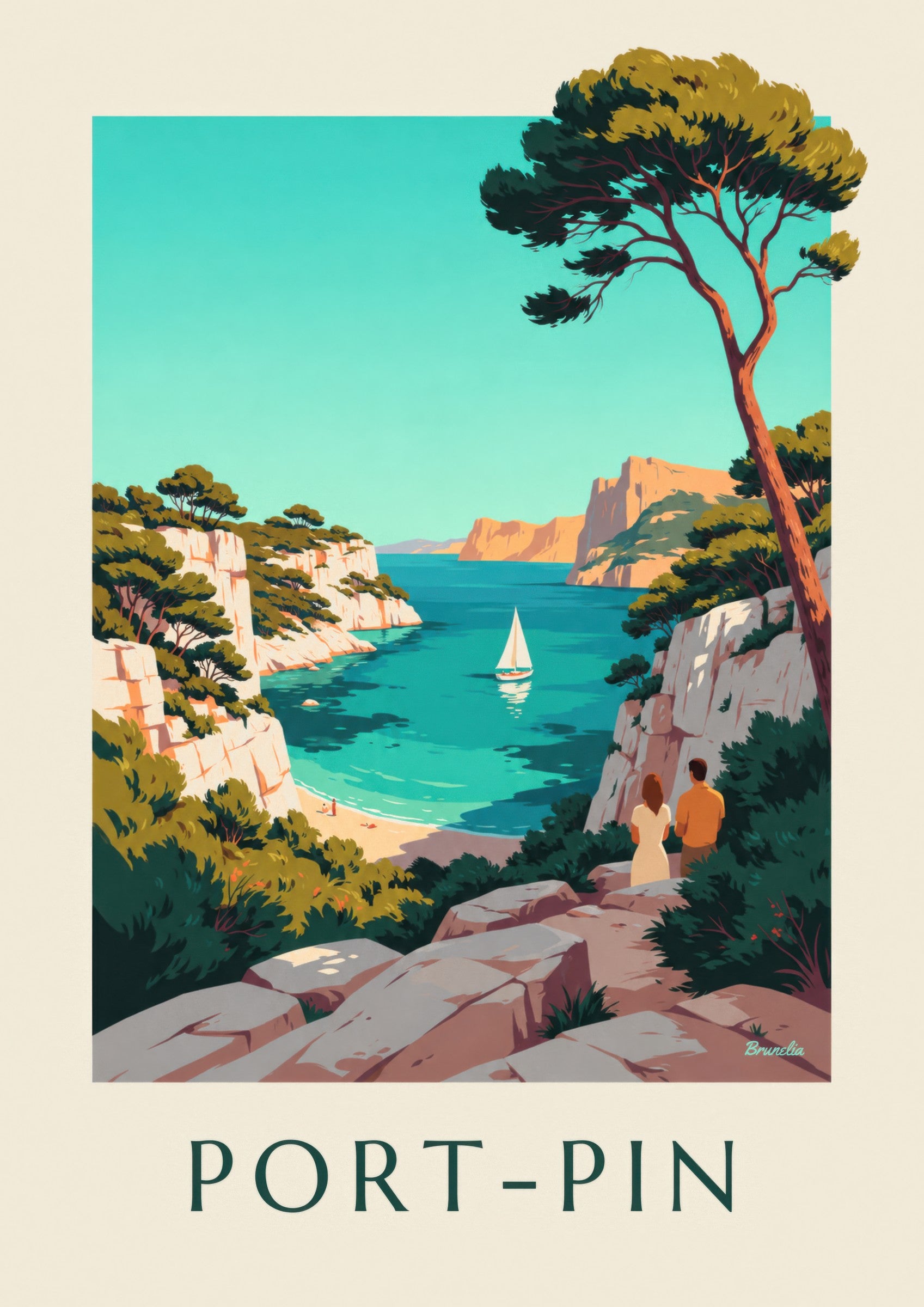 Affiche calanque de Port-Pin et voilier: Detail in Nahaufnahme