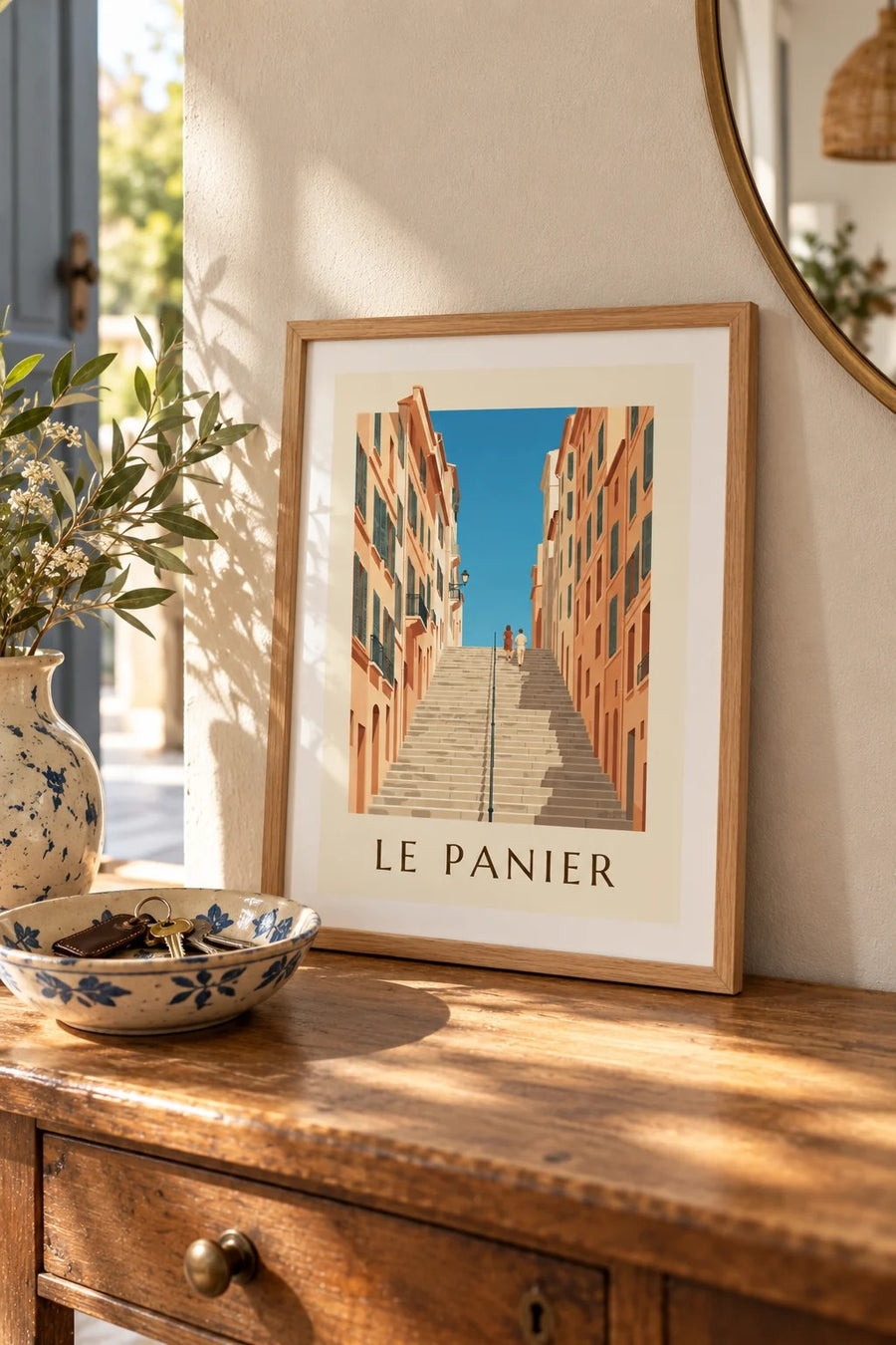 Affiche escaliers de la Montée des Accoules : petit format A4 encadré