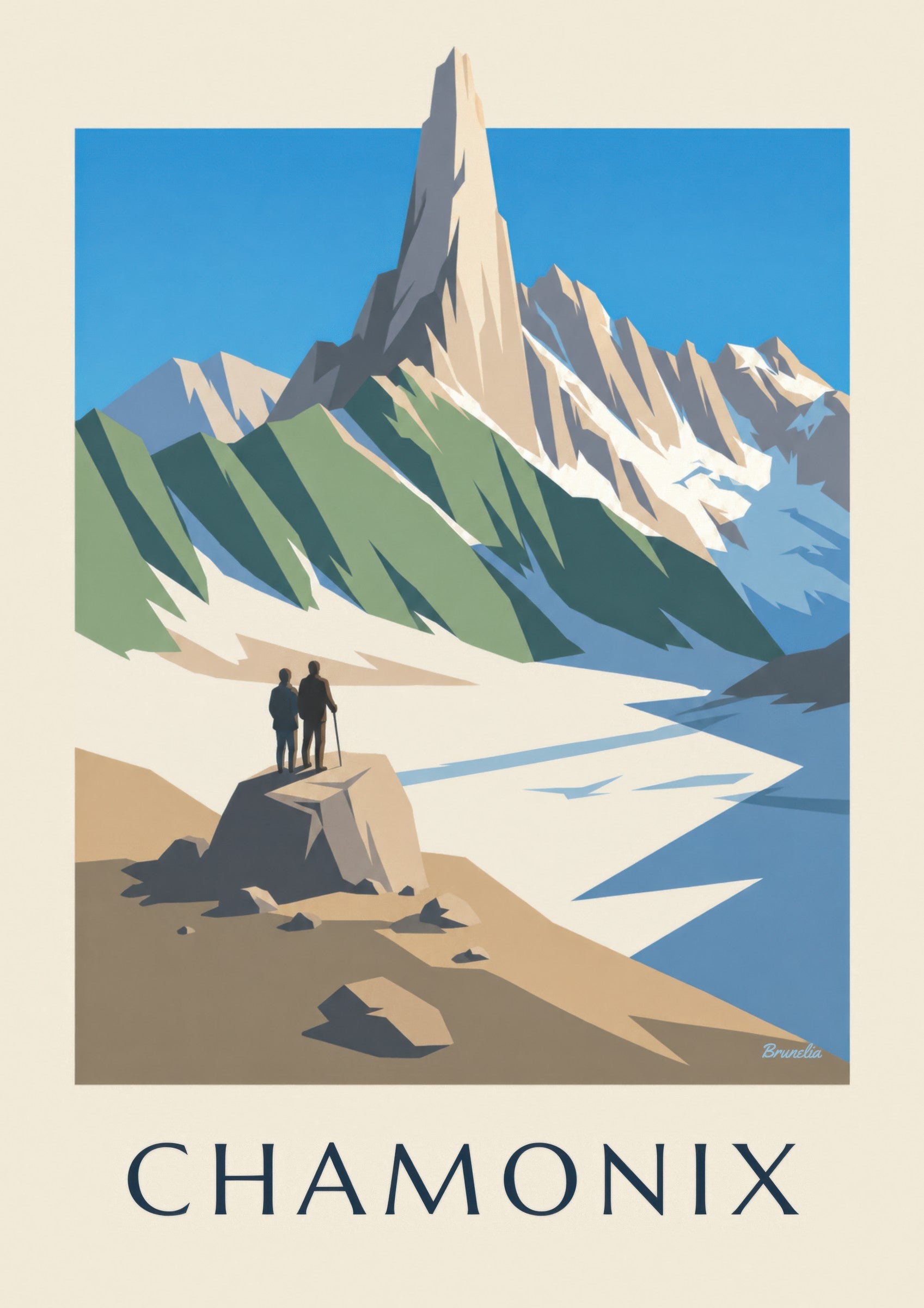 Poster Chamonix mit der Aiguille du Dru: Detail in Nahaufnahme