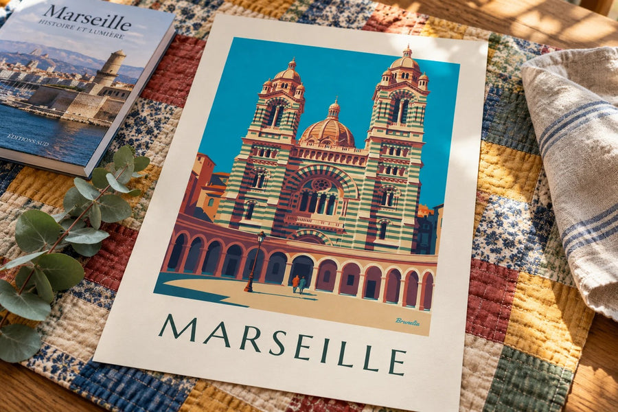 Poster Kathedrale La Major in Marseille : auf einem Tisch aufgestellt