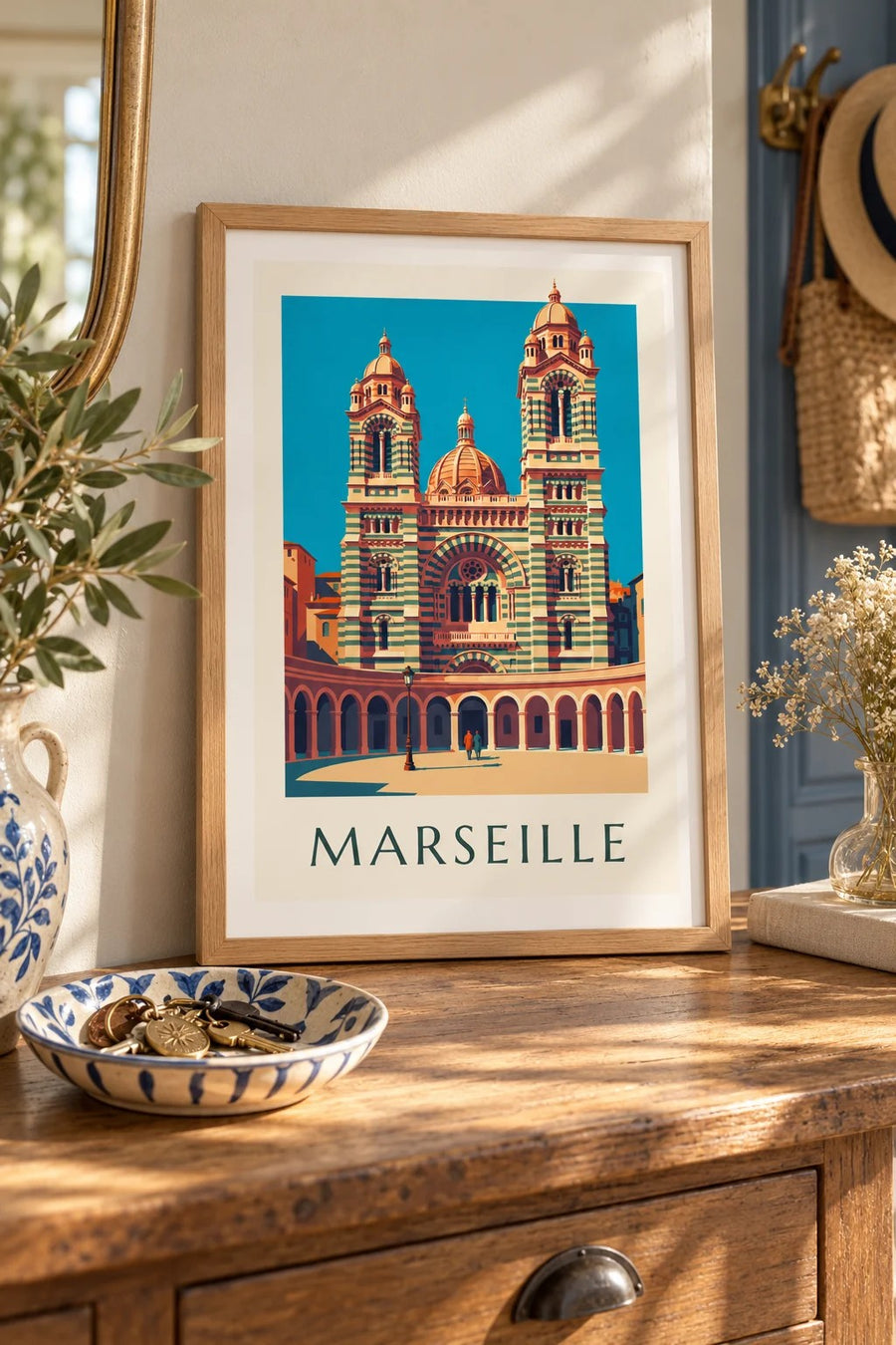 Poster Kathedrale La Major in Marseille : kleines A4-Format, gerahmt