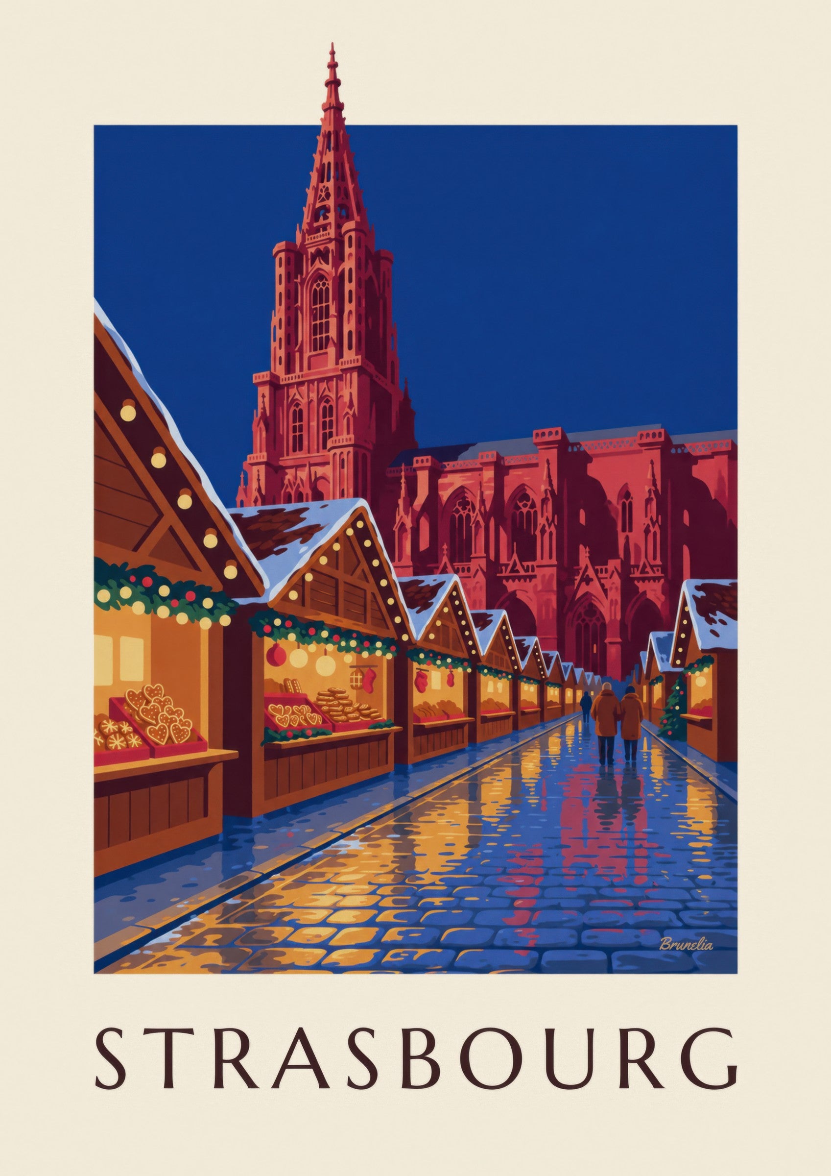 Poster Weihnachtsmarkt in Strasbourg bei Nacht: Detail in Nahaufnahme