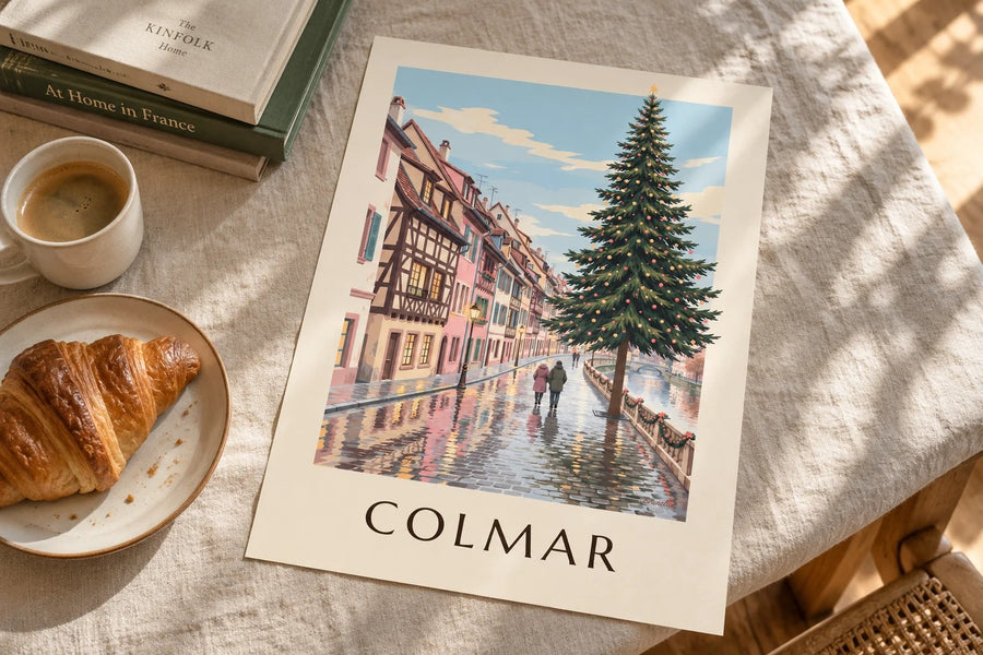 Affiche Quai de la Poissonnerie à Colmar : posée sur une table