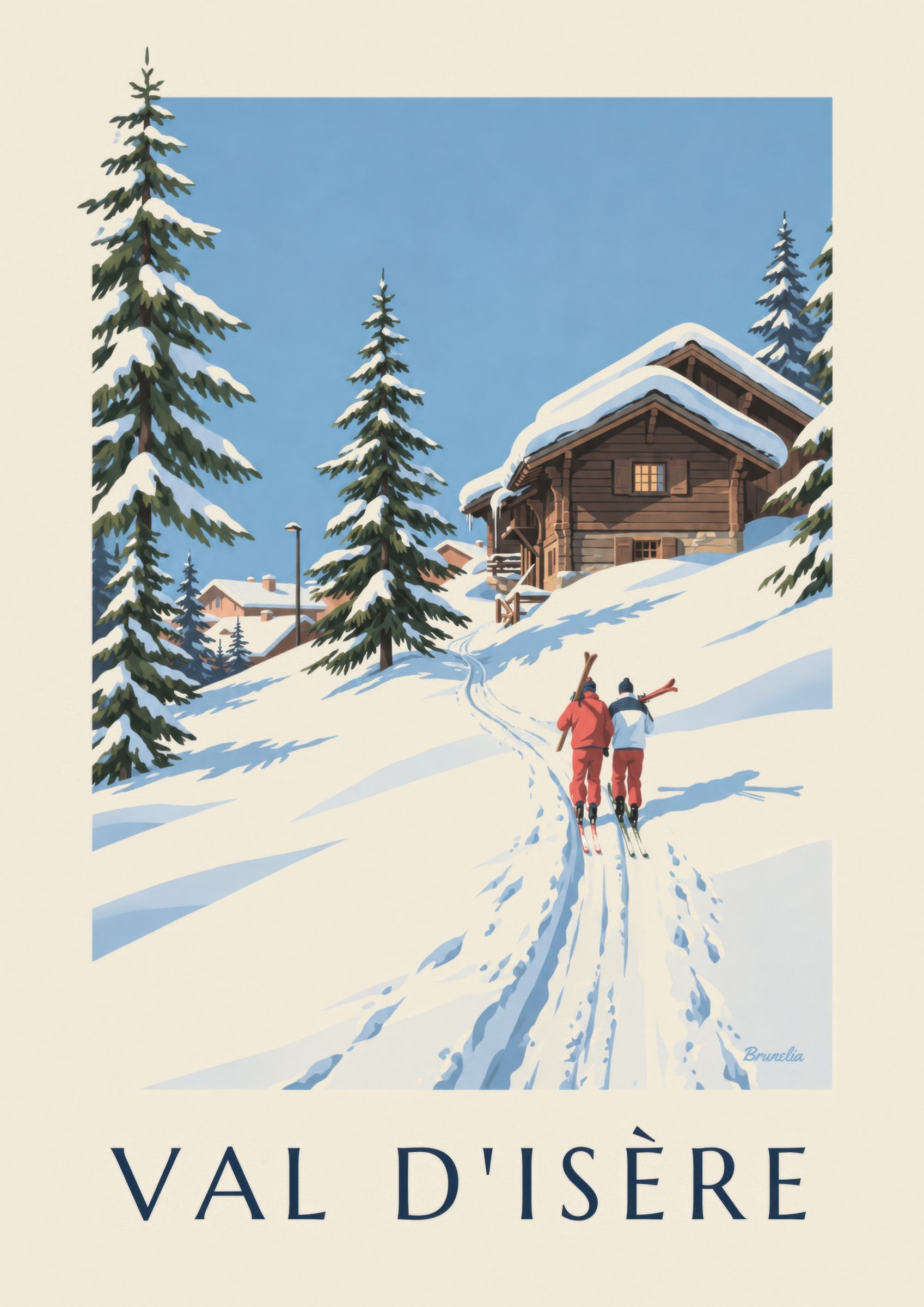 Poster Val d’Isère, Skifahrer im Schnee: Detail in Nahaufnahme
