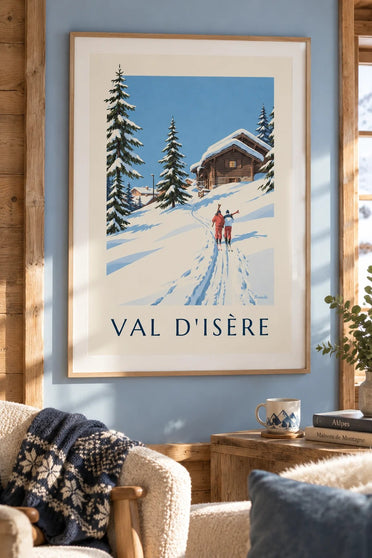 Poster Val d’Isère, Skifahrer im Schnee : gerahmt an der Wand