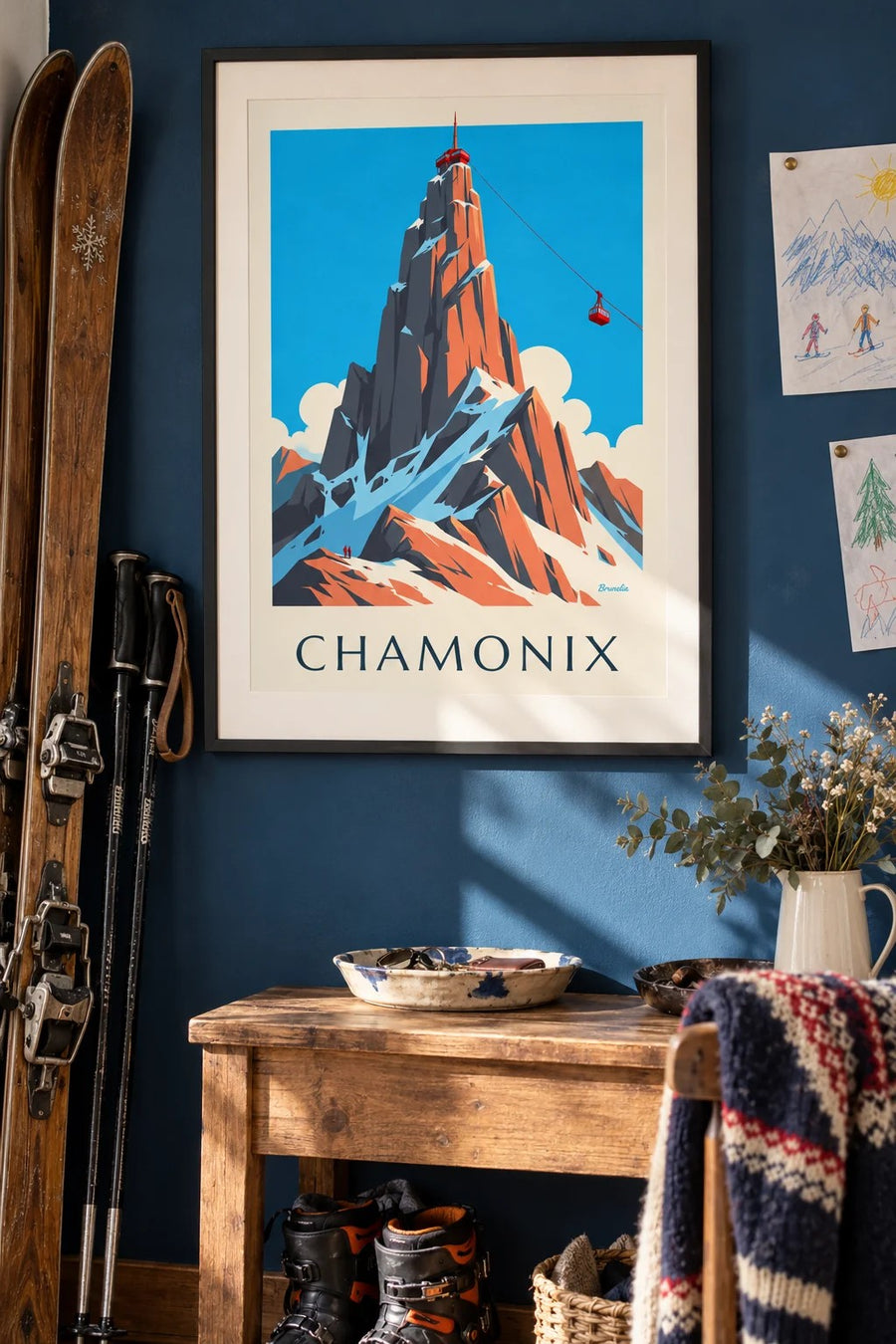 Affiche Chamonix, Aiguille du Midi et téléphérique : encadrée au mur