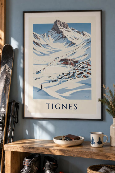 Poster Tignes-Le Lac im Schnee : gerahmt an der Wand