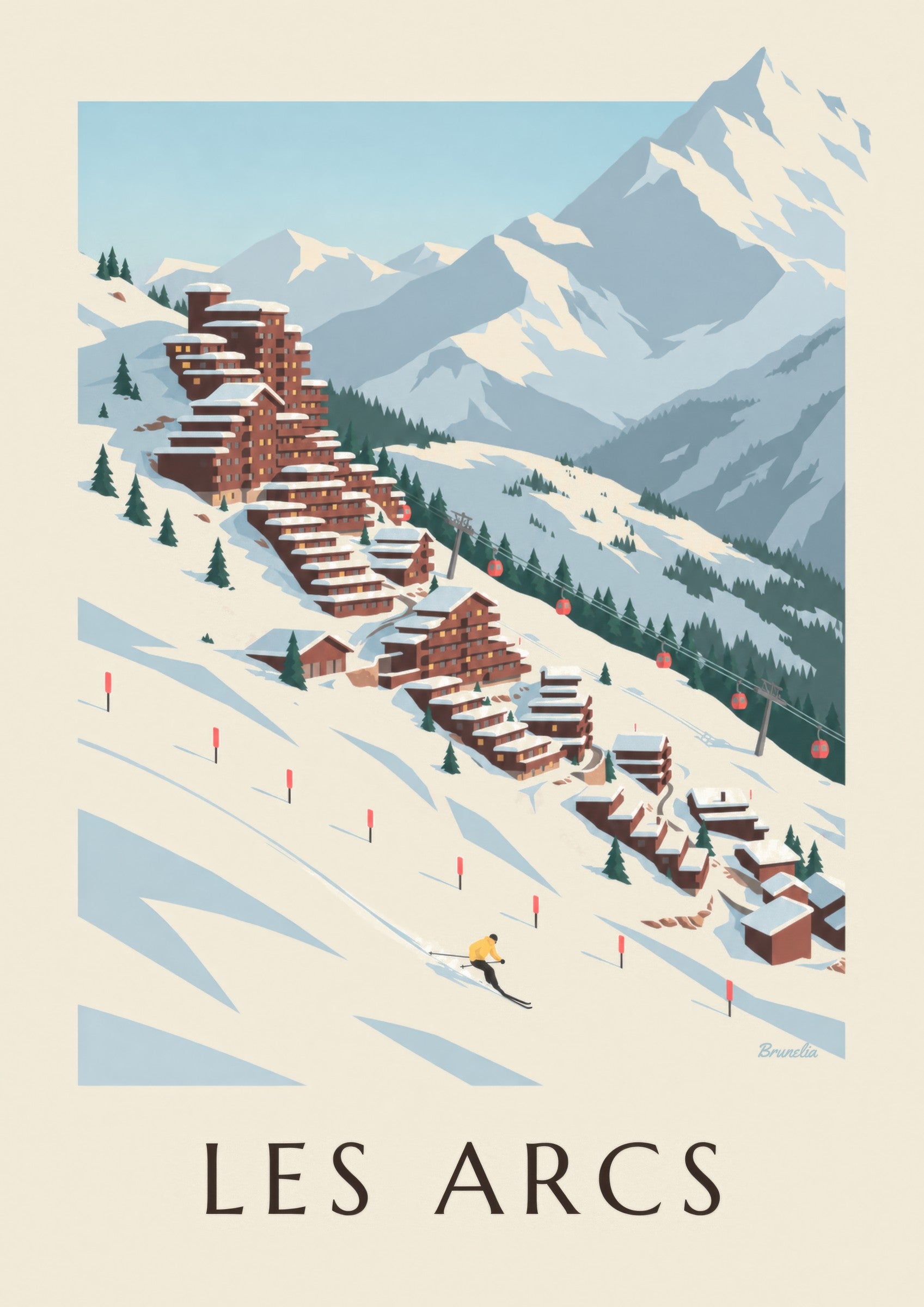 Poster Les Arcs, Arc 2000 in Terrassenlage: Detail in Nahaufnahme