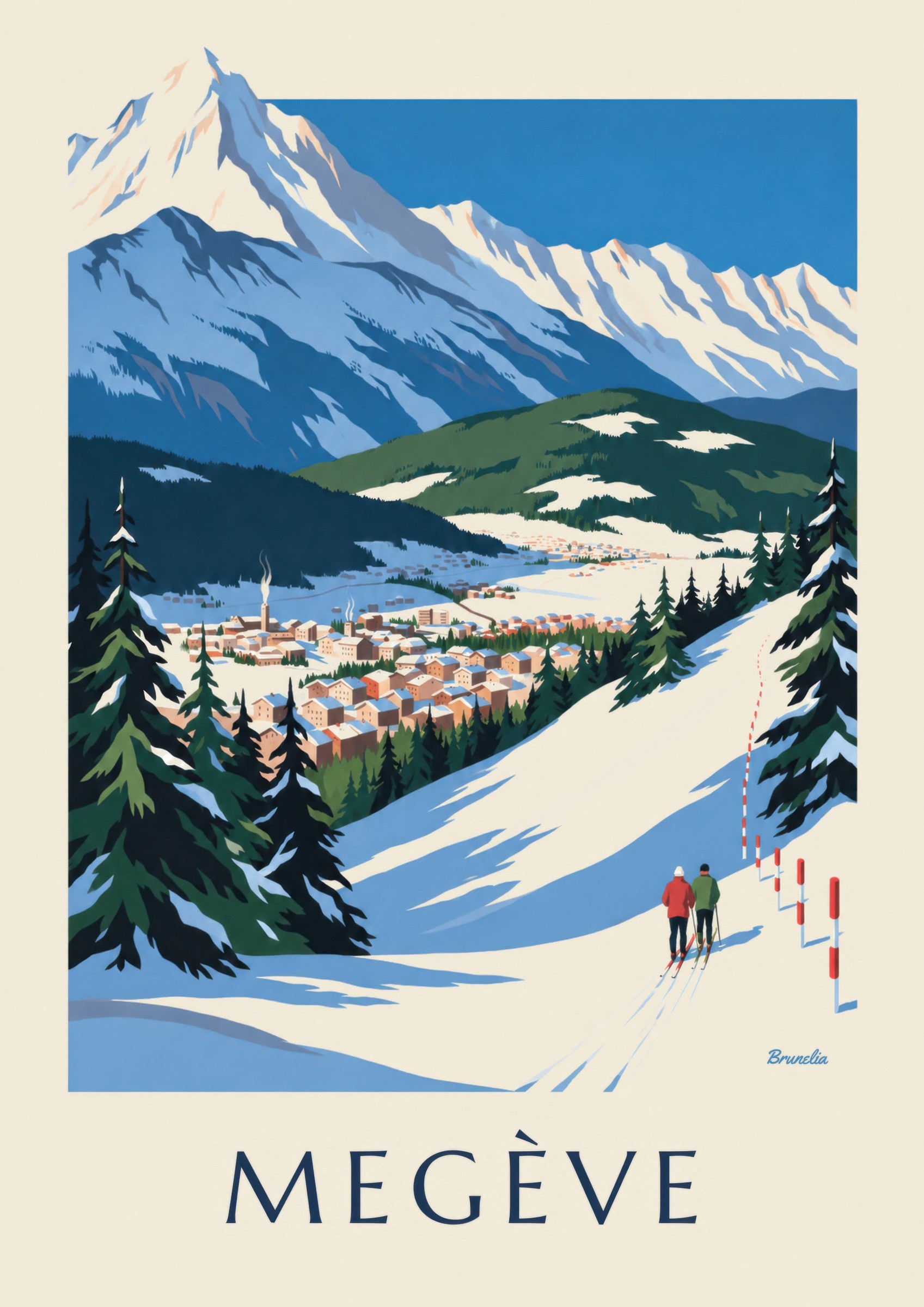 Poster Megève, die Pisten vor dem Mont-Blanc: Detail in Nahaufnahme