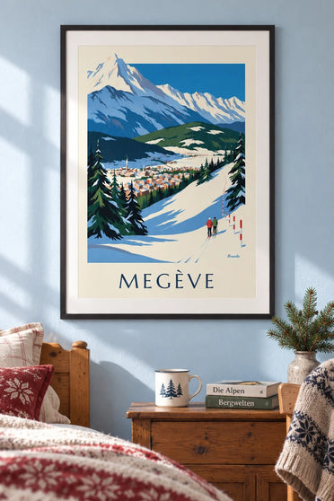 Poster Megève, die Pisten vor dem Mont-Blanc : gerahmt an der Wand
