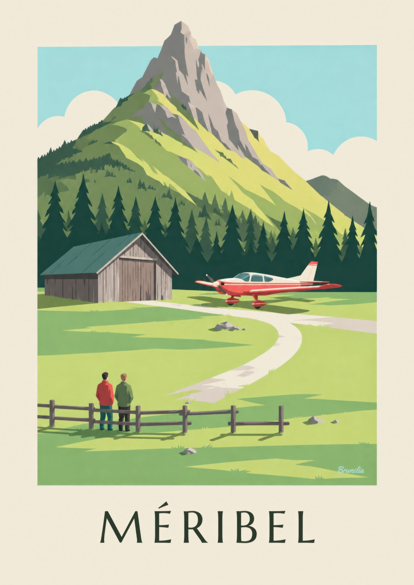 Poster Méribel, kleines Flugzeug am Altiport: Detail in Nahaufnahme