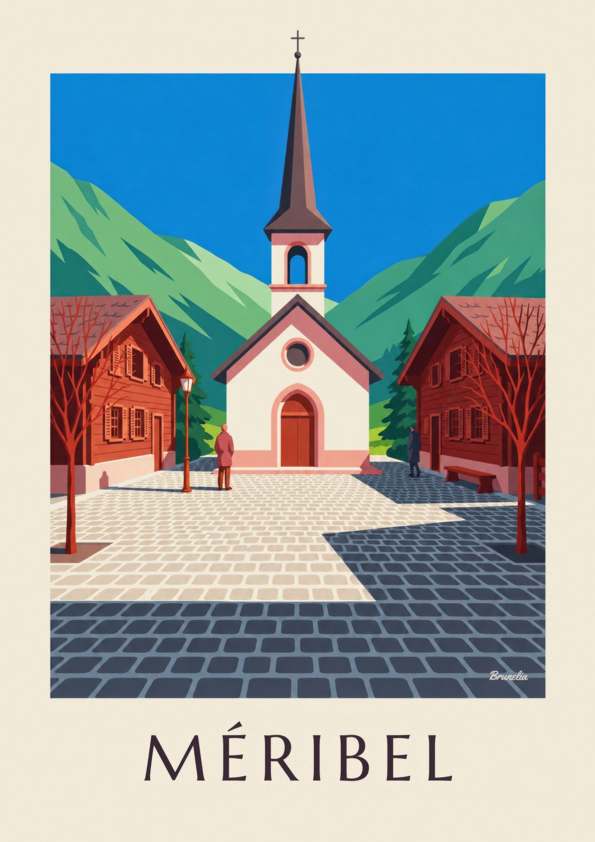 Poster Méribel, rosafarbene Kapelle