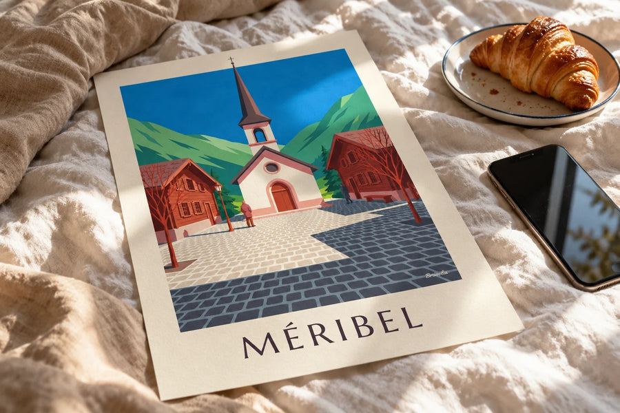 Poster Méribel, rosafarbene Kapelle : auf einem Tisch aufgestellt