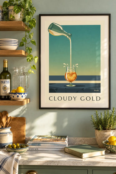 Poster mit Pastis und frischem Wasser : gerahmt an der Wand