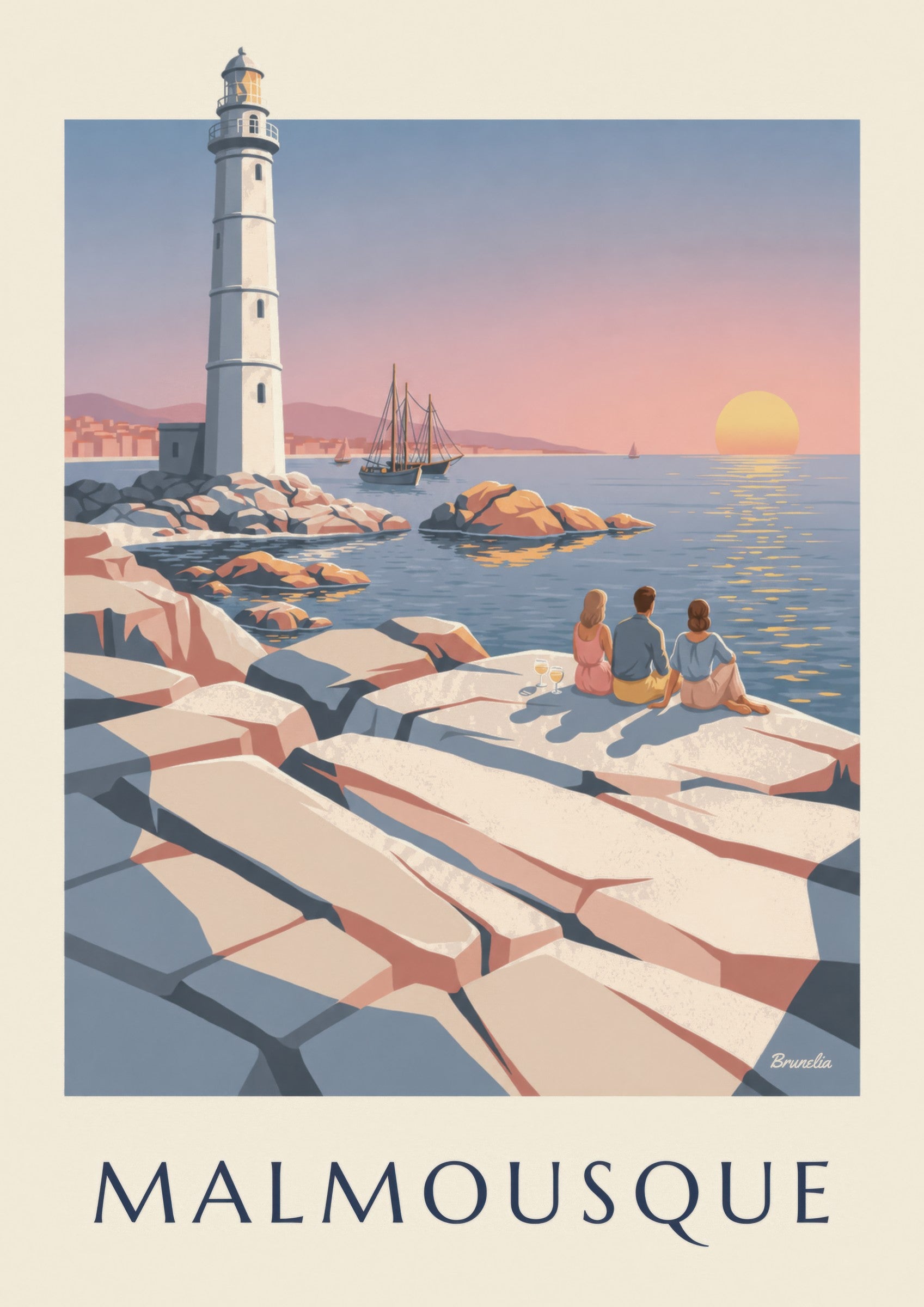 Affiche apéritif au coucher du soleil à Malmousque: Detail in Nahaufnahme