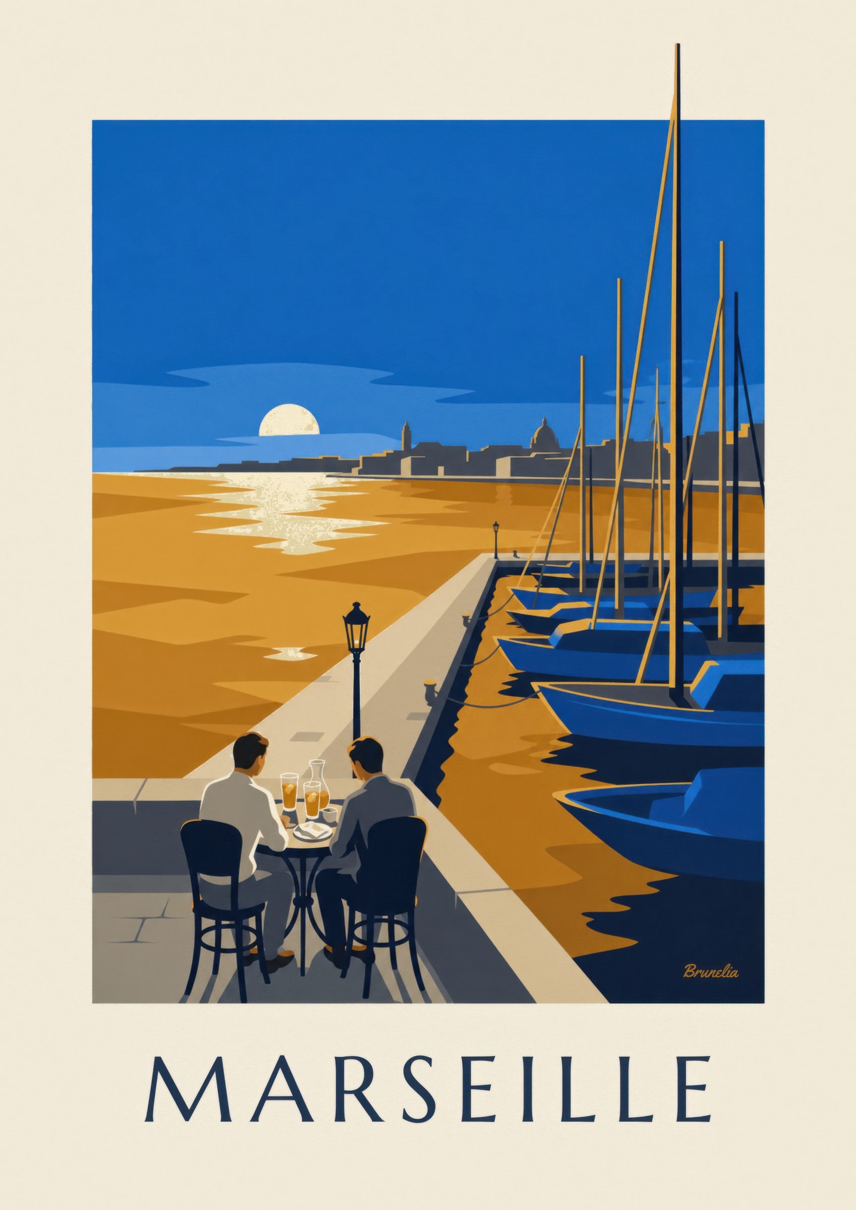 Poster mit Aperitif bei Sonnenuntergang in Marseille: Detail in Nahaufnahme