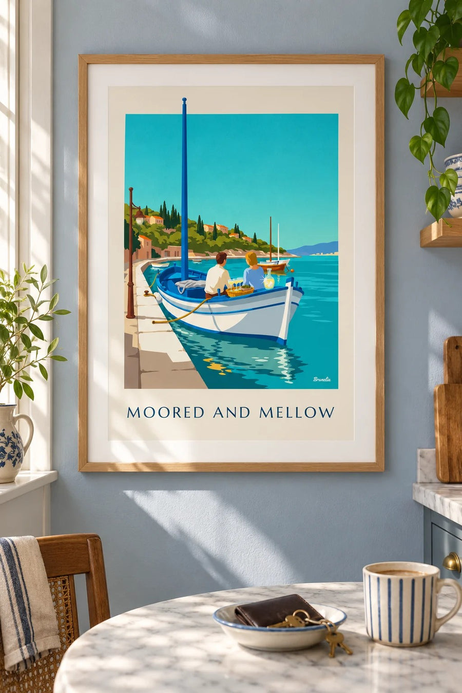 Affiche apéritif à bord d'un pointu : encadrée au mur