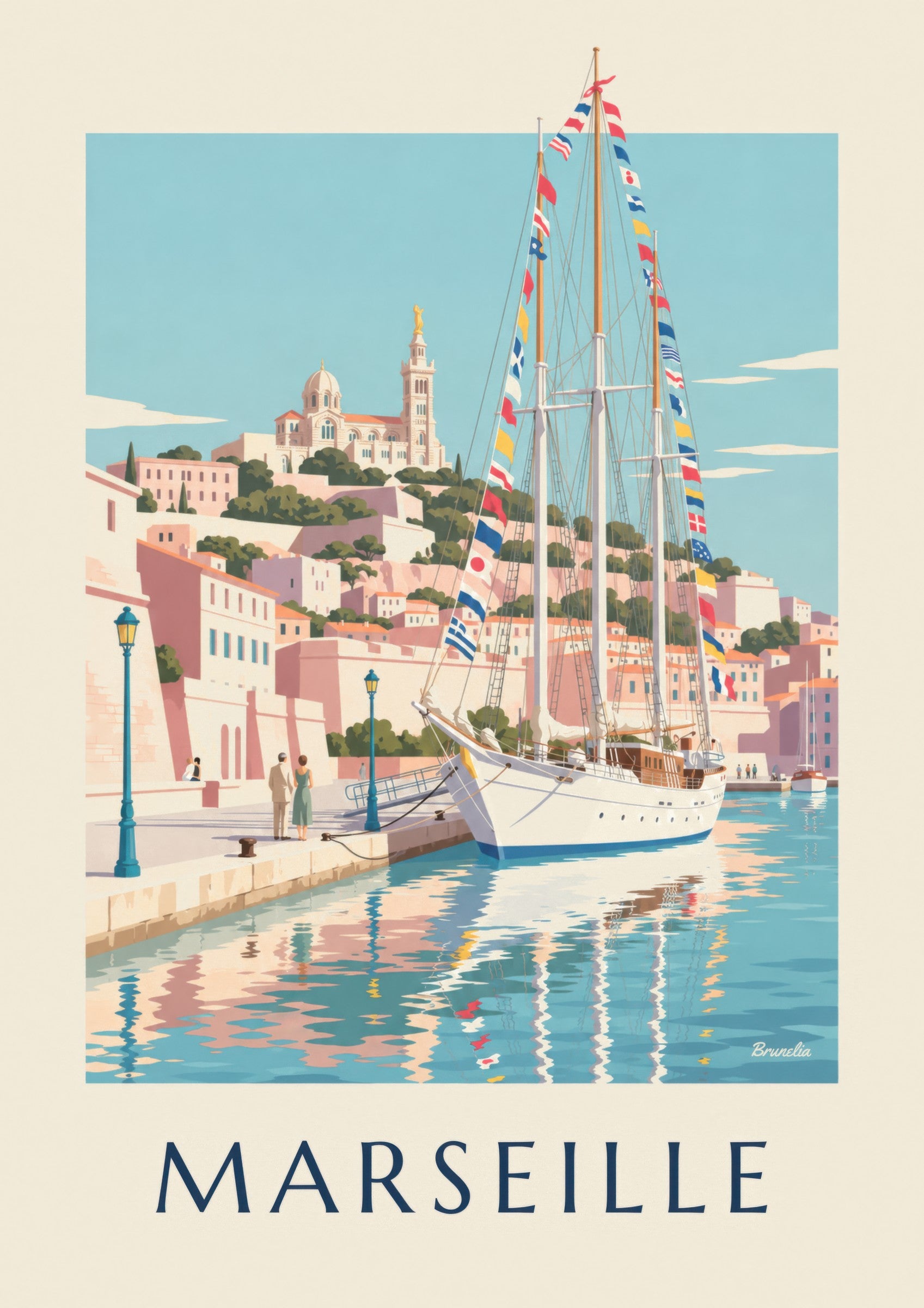 Affiche grand voilier au port de Marseille: Detail in Nahaufnahme