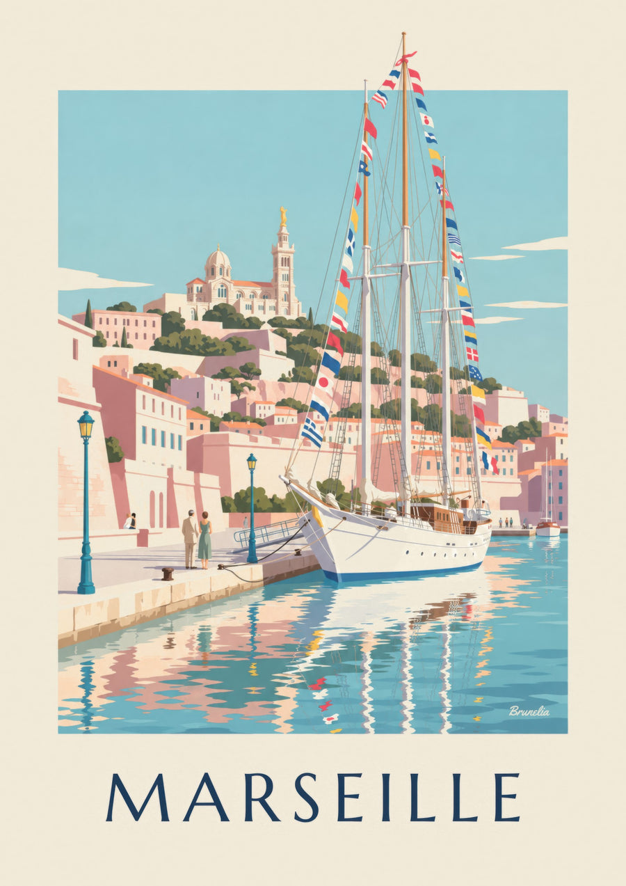 Affiche grand voilier au port de Marseille