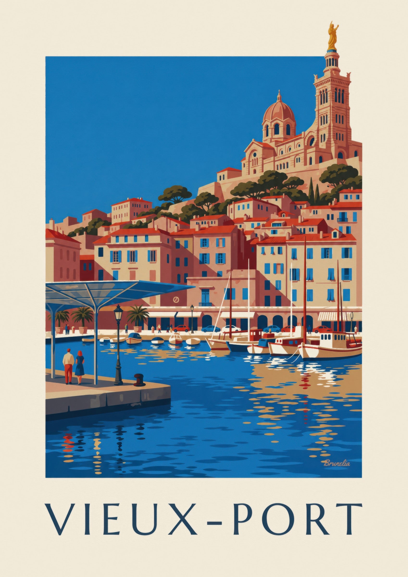 Poster der spiegelnden Ombrière am Vieux-Port von Marseille: Detail in Nahaufnahme